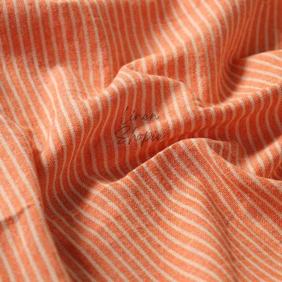 Striped Ticking Clothing Fabric Orange Base Yarn dyed Sewing Cotton lightweight fabric by the yard Classic Striped