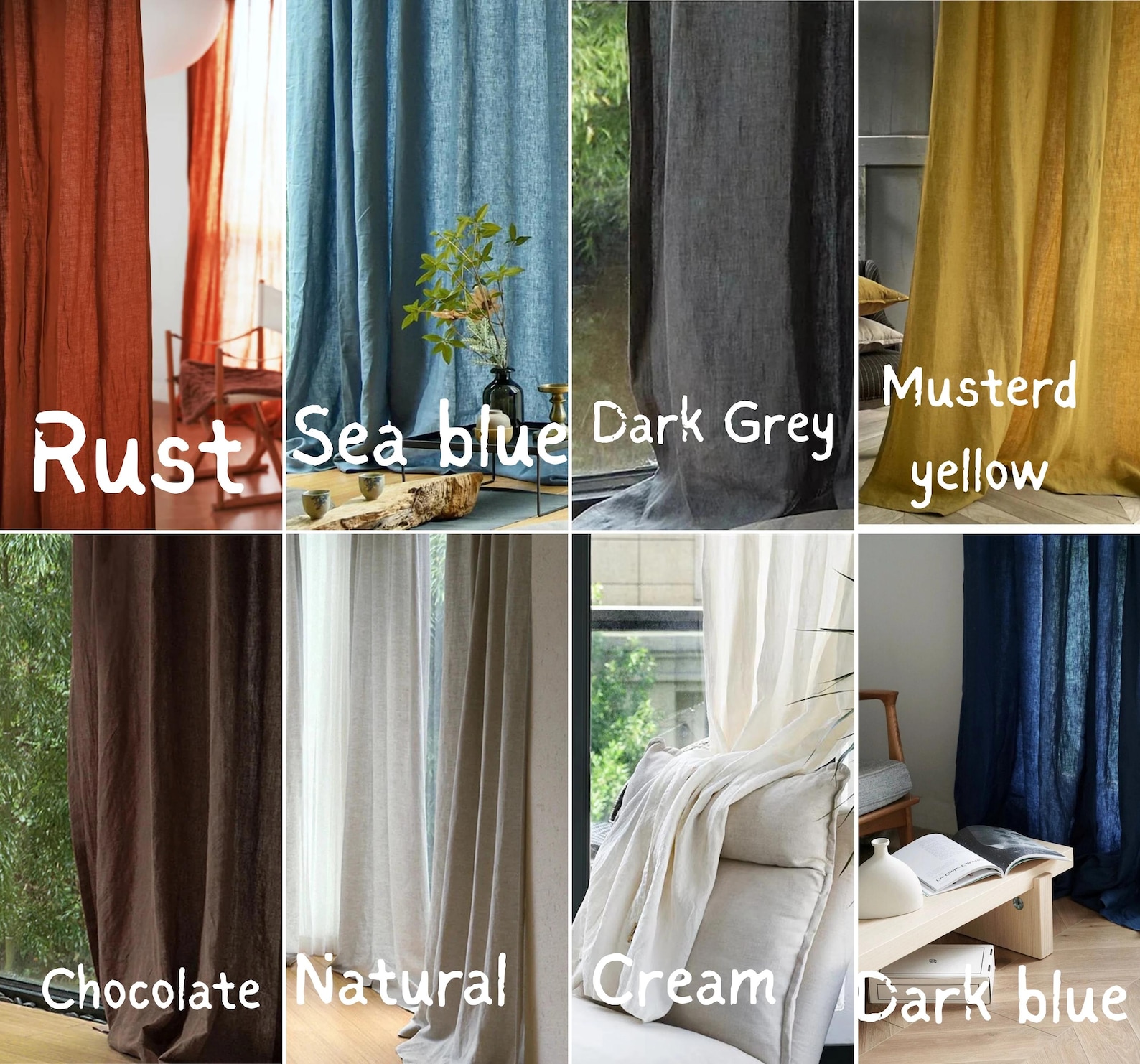 Unlined Drapery Extra Wide 100% Blackout Privacy Unlined Cotton Curtains for Bedroom ...