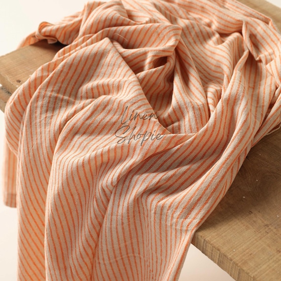 Striped Ticking Orange Stripe, Fabric By The Yard, Cotton Material Cute Striped, Lines Home Decor, Dressmaking Fabric