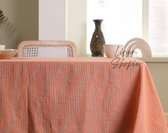 Boho Orange Base Gauze Linen tablecloth. Stripe Custom Size Square rectangular Round table linen Stripe table cover Table Linen.