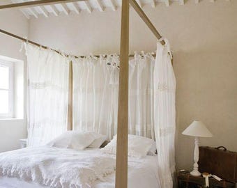 Tie Top Romantic Bed Canopy Curtain, Sheer Linen Gauze Bed Canopy Curtain, Linen Drapery Panel for Canopy, Canopy Curtain For Bedroom