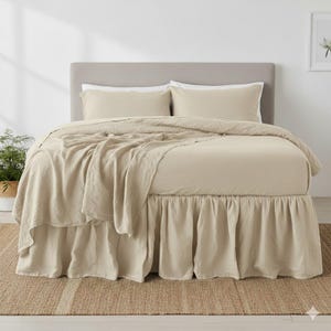 Falda de cama con volantes, de tacto suave y lavado a la piedra, disponible en varios colores y tamaños personalizados. Falda de cama orgánica con volantes, de tacto supersuave, ideal para camas Queen, King, Twin, Full y Double.