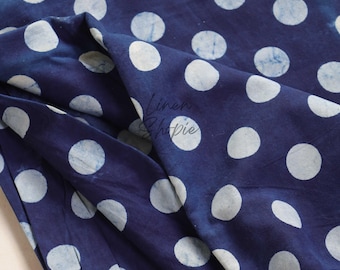 Polka dot indigo block print fabric by the yard, Cotton Hand block Printed Fabric, Indian Natural Vegetable Dyeing Sewing Fabric By The Yard