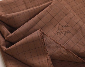 Chocolate Checkered Black Fabric, Stripe Linen Fabric by the Metre for Dressmaking, Embroidery, Clothing, Curtains and Home Decor