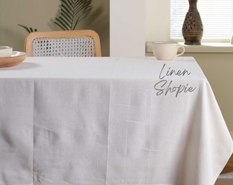 Mantel de algodón blanco / Mantel rectangular natural para cocina, mantel de tela sólida lavable, mantel de mesa de comedor hecho a mano