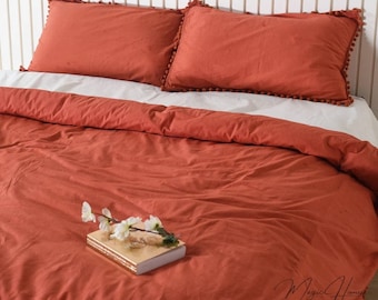 Cotton Terracotta Duvet Cover Set Burnt Orange Red Color Comforter Cover King Full Queen Size Blanket Twin Custom Size Duvet Cover Set