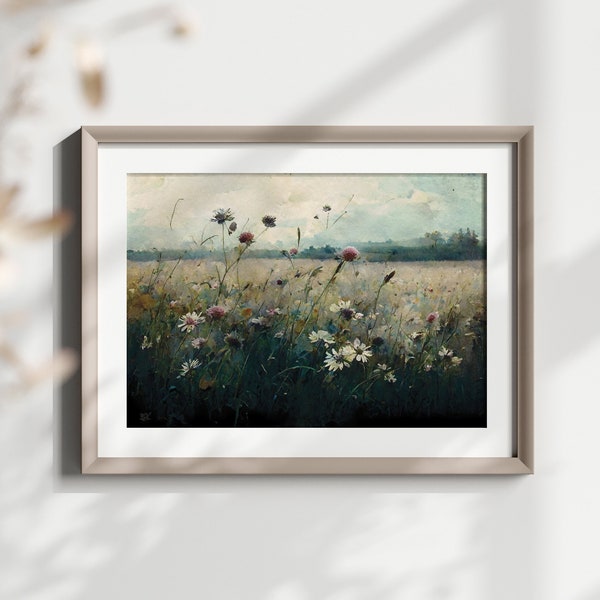 Vintage Oil Painting British Wildflower Meadow Digital Print