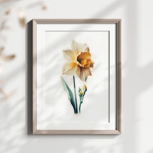Watercolor Daffodil Print - March Birth Flower, Spring Flower, Printable Wall Art, Digital Download for March Birthday or Mother&#39;s Day Gift