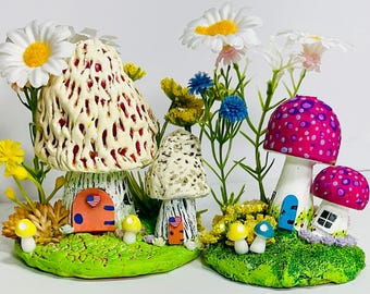 Mushroom House Decor | Whimsical Fairy Garden Cottagecore Shelf Sitter - Handmade