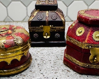 Ring Box, Wedding Box, Vintage Wooden Trinket Boxes, Treasure Chest,