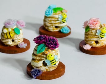Miniature Clay Bee Hive: Fairy Garden Dollhouse Decor