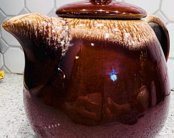 Vintage Hull Pottery Teapot: Brown Drip Glaze, 1960s Kitchenware