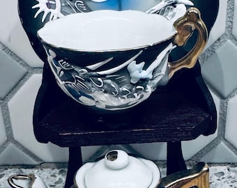 Vintage Japanese Dragon Tea Cup Set: Oriental Porcelain Dragonware