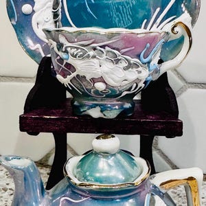 Vintage Japanese Dragon Tea Cup Set: Oriental Porcelain Dragonware