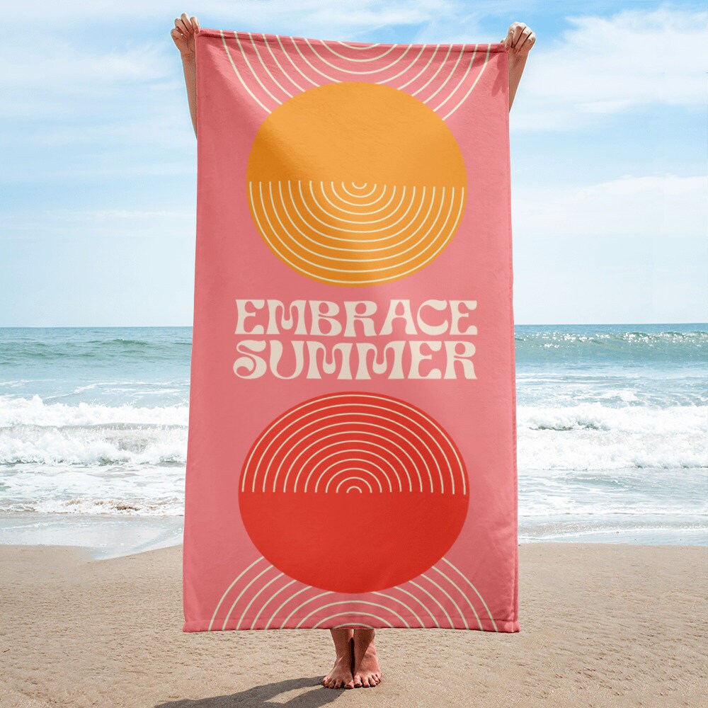 Midcentury Modern Beach Towel Pool Party Pink Towel With - Etsy