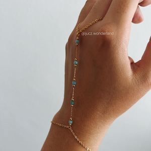 Stone hand chain gold boho arm chain with ring minimalist body jewelry gift delicate finger bracelet waterproof stainless steel jewelry ring