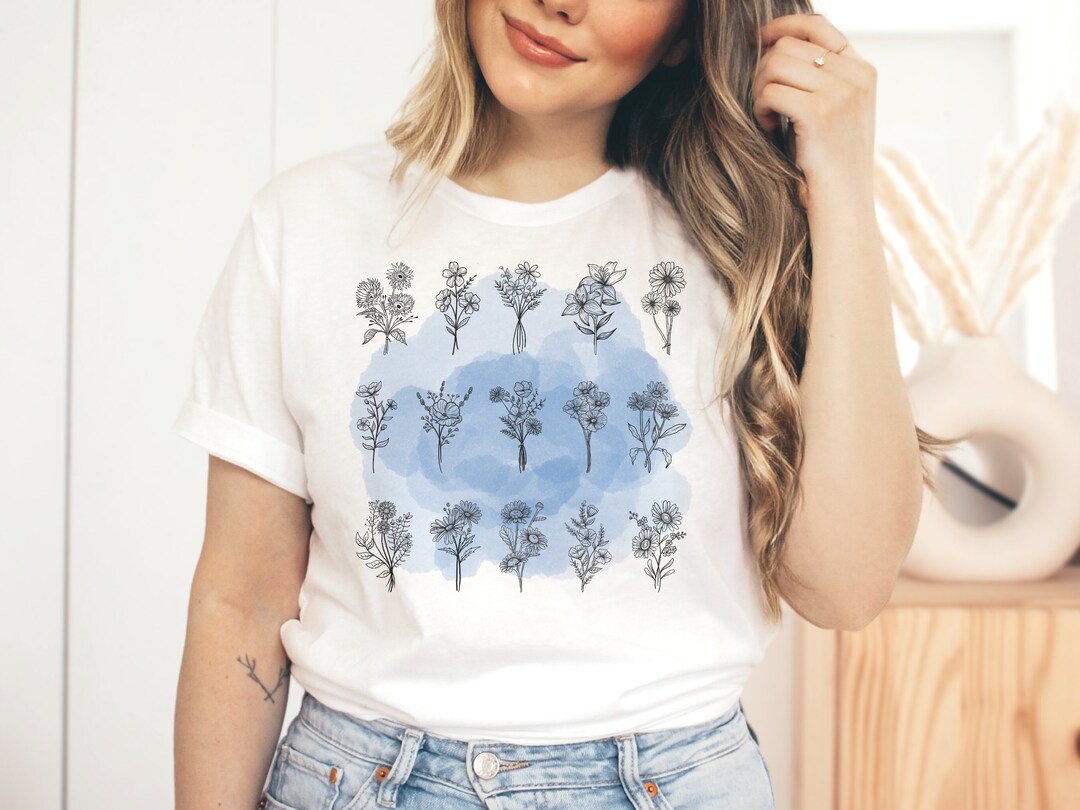 Wildflower Shirt, Birth Month Flower, Gardening Pressed Flowers Tee ...
