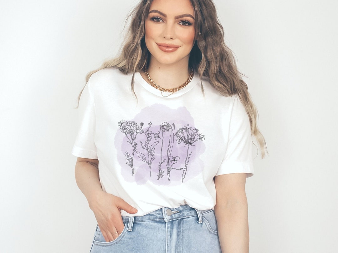 Wildflower Shirt, Birth Month Flower, Gardening Pressed Flowers Tee ...