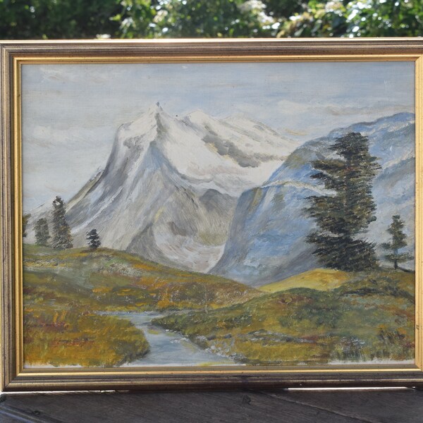 Mid 20th Century Impressionist Landscape Mountain Scene, Oil on Board, Vintage Oil Painting Decorative Wall Art, Country Living Contemporary