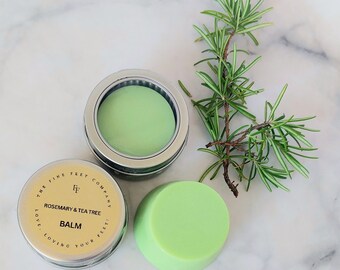 NATURAL ORGANIC ROSEMARY and Tea Tree Foot Balm, Shea Butter Solid Foot and Heel Salve, Nourishing Cocoa Butter Vitamin E Moisturising Cream