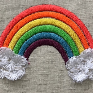 Rainbow with Fancy Fluffy Fringed Clouds in 3 Sizes Embroidery Files -  Pes Dst Exp Jef Hus Vip and  XXX - Instant Download