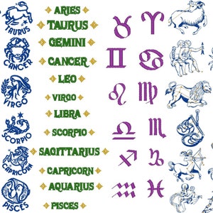 4 Sets 12 Horoscope Zodiac Star Signs Embroidery Files to fit 100 x 100mm Hoop - Pes Dst Exp Jef Hus Vip and  XXX  - Instant Download