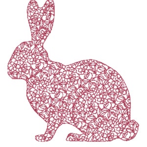 Rabbit Bunny  Floral Flowers One Color Embroidery Design in 3 sizes Fits 4 x 4 Hoop  - Pes Dst Exp Jef Hus Vip and  XXX  - Instant Download