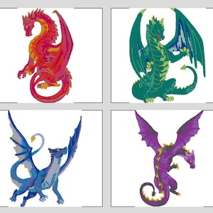 Dragons Set of  4 in 3 Sizes Each -  Embroidery Files x - Pes Dst Exp Jef Hus Vip and  XXX  - Instant Download ( Set 1 )