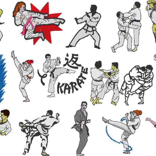 Arts martiaux karaté Judo ensemble de 16 fichiers de broderie 100 x 100 mm cerceau - Pes Dst Exp Jef Hus Vip et XXX - téléchargement immédiat