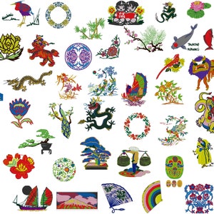 Oriental Asia Japanese Chinese Korea Set of 51 Embroidery Files - Pes Dst Exp Jef Hus Vip and  XXX Various Sizes - Instant Download