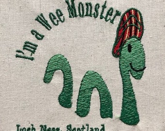 Loch Ness Monster with a Tartan Bonnet  I'm a Wee Monster Scotland -  Embroidery File - Pes Dst Exp Jef Hus Vip and  XXX  - Instant Download