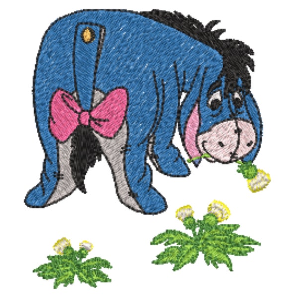Eyore eating flowers Embroidery File Fits 4 x 4 inch Hoop (100mm x 100mm  - Pes Dst Exp Jef Hus Vip and  XXX  - Instant Download