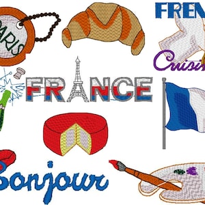 France French Set of 9 Embroidery Files fit 4 x 4 inches ( 100 x 100mm) Hoop -  Pes Dst Exp Jef Hus Vip and  XXX  - Instant Download