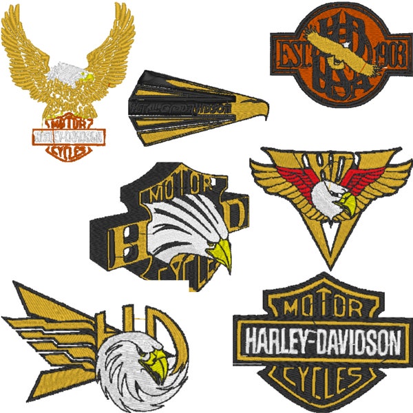 Harley Davidson Set of 7 Embroidery Files - Pes Dst Exp Jef Hus Vip and  XXX  - Instant Download