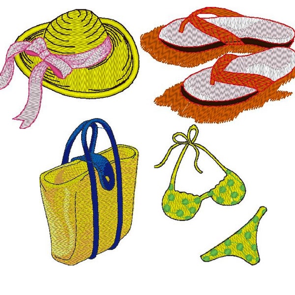 Beach Set of 4 in 2 sizes Embroidery Files fit 4 x 4 inches ( 100 x 100mm) Hoop -  Pes Dst Exp Jef Hus Vip and  XXX  - Instant Download