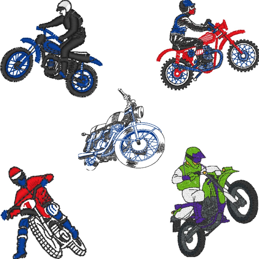 Motor Bikes Cycles Dirt Bike X 5 Embroidery Files Fit 4 X 4 Inches ...