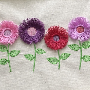 Flowers 4 Stems Fancy Fluffy Fringe Embroidery Files fit 5 x 7 inches Hoop -  Pes Dst Exp Hus Vip and  XXX - Instant Download