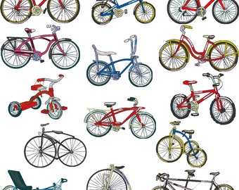 Bicycle Bikes Cycles Tricycle  Tandem Penny Farthing Trike -Set of 14 Embroidery Files  -  Pes Dst Exp Jef Hus Vip  XXX- Instant Download