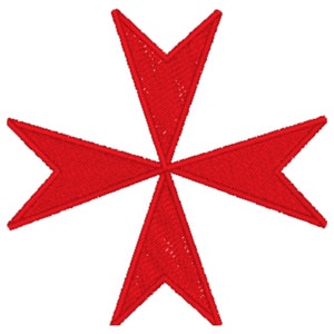 Könnte beinhalten: Ein rotes Malteserkreuz mit acht Spitzen, ein traditionelles Symbol der Johanniter.