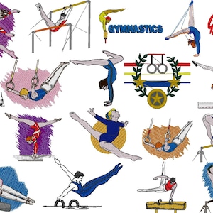 Gymnastics  Gymnast Set of 18 Embroidery Files - 4 x 4 inches ( 100 x 100mm) Hoop - Pes Dst Exp Jef Hus Vip and  XXX  - Instant Download