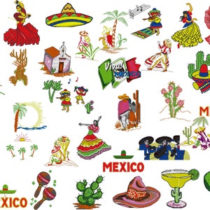Mexico Mexican Spanish Set of 35 Embroidery Files - 4 x 4 inches ( 100 x 100mm) Hoop - Pes Dst Exp Jef Hus Vip and  XXX  - Instant Download