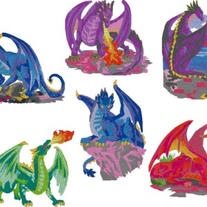 Dragons Set of 6 in 3 Sizes Each -  Embroidery Files - Pes Dst Exp Jef Hus Vip and  XXX  - Instant Download ( set 3 )
