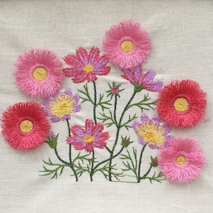 Flowers Stems with 5 Fluffy Fringe Flowers to make Embroidery Files fit 5 x 7inches Hoop -  Pes Dst Exp  Hus Vip and XXX - Instant Download