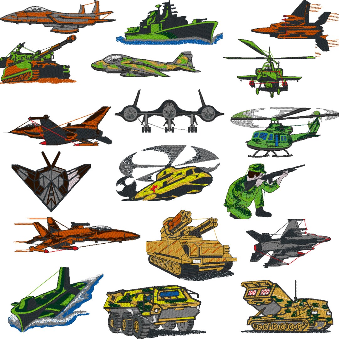 Military Aircrafts Airplanes Tanks Helicopters -set of 18 Embroidery ...