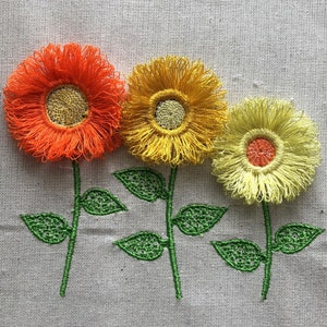 Flowers 3 Stems Fancy Fluffy Fringe Embroidery Files fit 4 x 4 inches Hoop -  Pes Dst Exp Jef Hus Vip and  XXX - Instant Download