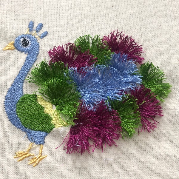 Peacock Fancy Fluffy Fringe in 3 Sizes Embroidery Files fit 4 x 4 inches Hoop -  Pes Dst Exp Jef Hus Vip and  XXX  - Instant Download