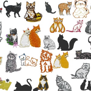 Cat & Kittens Set of 30 Embroidery Files fit 4 x 4 inches ( 100 x 100mm) Hoop -  Pes Dst Exp Jef Hus Vip and  XXX  - Instant Download