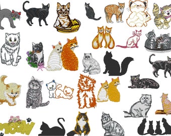 Cat & Kittens Set of 30 Embroidery Files fit 4 x 4 inches ( 100 x 100mm) Hoop -  Pes Dst Exp Jef Hus Vip and  XXX  - Instant Download