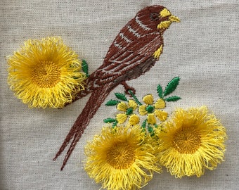 Bird Budgie  with Flowers Stem leaves Fancy Fluffy Fringe Embroidery File fit 4 x 4 Hoop  Pes Dst Exp Jef Hus Vip XXX - Instant Download