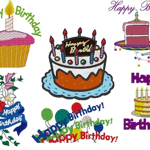 Happy Birthday Cakes 6 in 2 sizes Embroidery Files fit 4 x 4 inches ( 100 x 100mm) Hoop -  Pes Dst Exp Jef Hus Vip XXX Instant Download